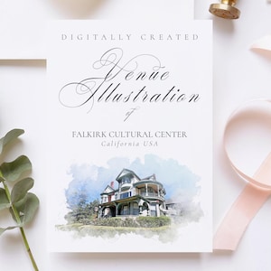 Wedding venue illustration file of the Falkirk Cultural Center CA - created from digital watercolour brushes downloadable JPG & PNG
