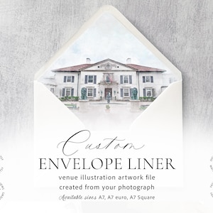 Wedding Venue Illustration For Envelope Liner wedding envelope liner digital download digital watercolor art file for liners Euro flap