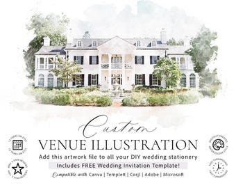Custom digital venue watercolor illustration wedding venue portrait art high res digital venue sketch download bespoke wedding venue art
