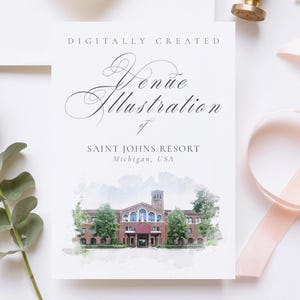 Wedding venue illustration file of the Saint Johns Resort USA - created from digital watercolour brushes downloadable JPG & PNG