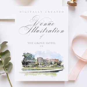 The Grove Hotel UK Wedding venue illustration file - created from digital watercolour brushes downloadable JPG & PNG