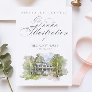 Digital Wedding Venue Sketch of The Mackey House, Georgia USA Illustration for Invitations & Keepsakes, Instant download JPG and PNG
