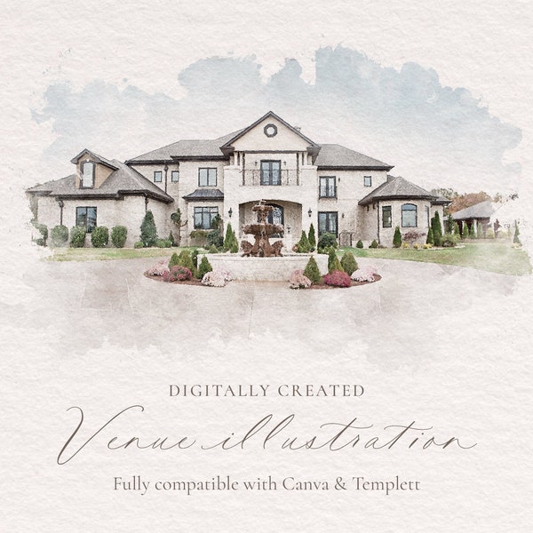 Wedding venue illustration file created from digital watercolour brushes downloadable watercolor venue art file for invitations high res