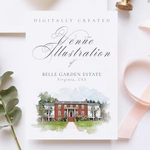 Wedding venue illustration file of the Belle Garden Estate, Virginia USA - created from digital watercolour brushes downloadable JPG