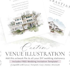Wedding venue illustration file created from digital watercolour brushes downloadable watercolor venue art file for invitations high res