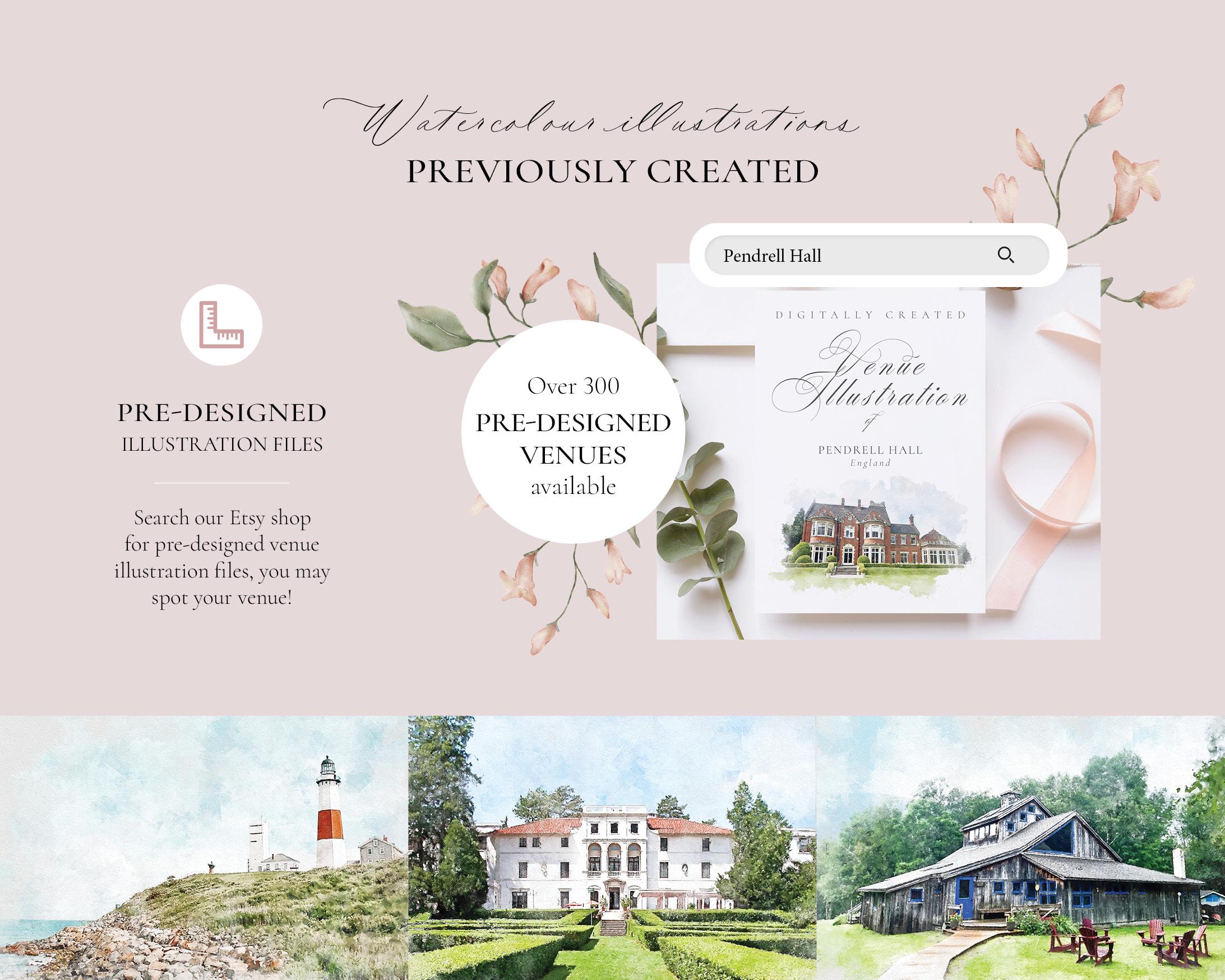 Wedding Venue Portrait Custom Venue, Digital Watercolor Art ...