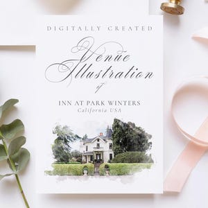 Wedding venue illustration file of Inn at Park Winters USA - created from digital watercolour brushes downloadable JPG & PNG
