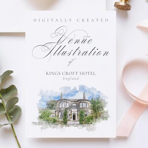 Wedding venue illustration file of Kings Croft Hotel - created from digital watercolour brushes downloadable JPG & PNG