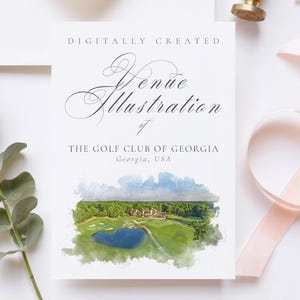 Wedding venue illustration file of the The Golf Club of Georgia USA - created from digital watercolour brushes downloadable JPG and PNG
