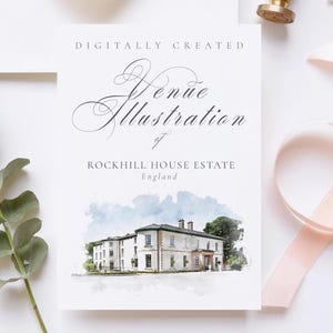 Wedding venue illustration file of Rockhill House Estate - created from digital watercolour brushes downloadable JPG & PNG