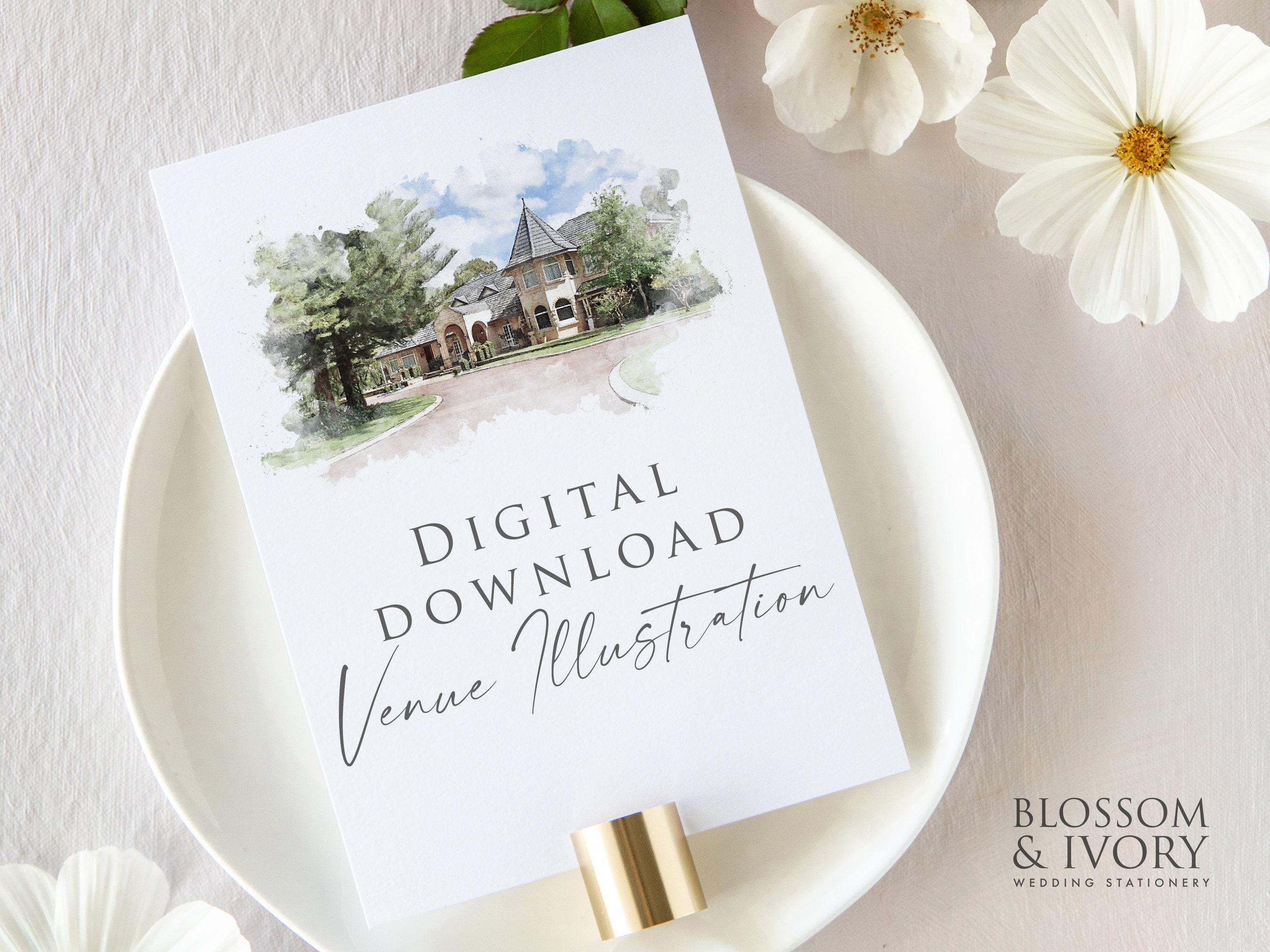 Wedding venue illustration file wedding venue watercolour digital dow…