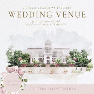 Wedding venue watercolor portrait, custom wedding venue sketch high resolution, digital venue art bespoke wedding venue illustration art