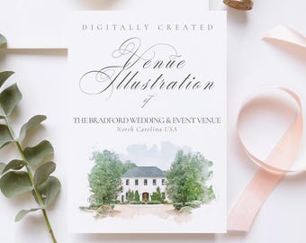 Arquivo de ilustração para casamento no Bradford Wedding & Event Venue, EUA - criado a partir de pincéis digitais de aquarela, disponível para download.