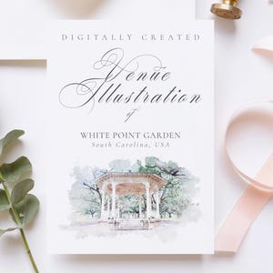 Wedding venue illustration file of White Point Garden USA - created from digital watercolour brushes downloadable JPG & PNG