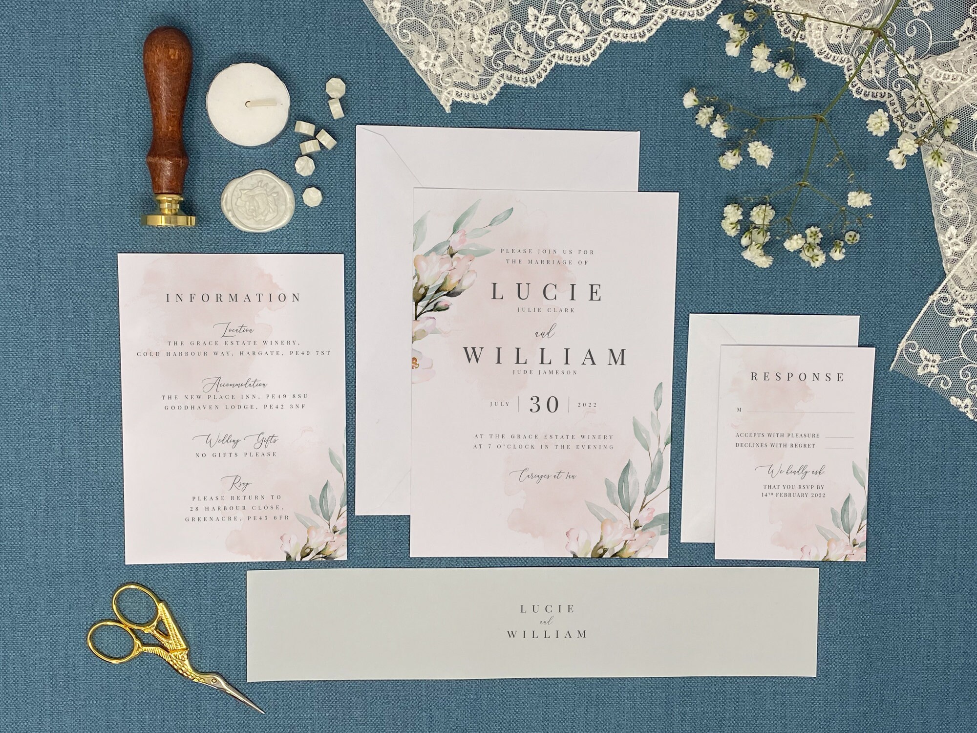 Printed Wedding Invitation Package Suite Personalised Blush Etsy