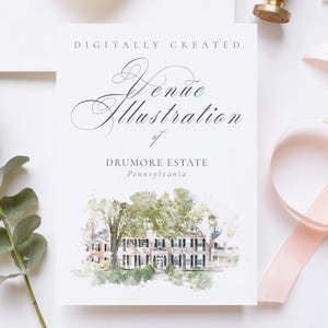 Wedding venue illustration file of Drumore Estate, Pennsylvania USA - created from digital watercolour brushes downloadable venue JPG & PNG