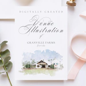 Wedding venue illustration file of Granville Farms - Florida, USA - created from digital watercolour brushes downloadable JPG & PNG