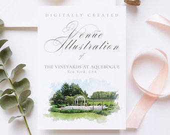 Wedding venue illustration file of The Vineyards at Aquebogue, New York - created from digital watercolour brushes downloadable JPG & PNG