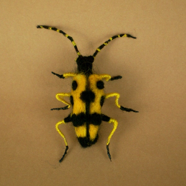 Gefleckter Longhorn Käfer, Insekt Figur nadelgefilzt
