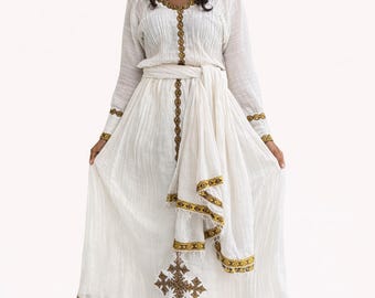 Golden neckline habesha dress