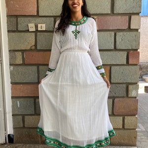 Green habesha dress. Handwoven Green Habesha Dress – Ethiopian Traditional Kemis for Women | Cultural Dress for Weddings & Holidays