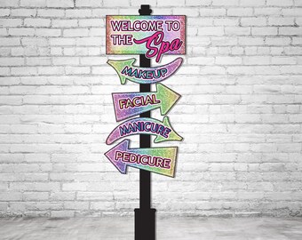 Spa Party Directional sign, party decorations, Photo booth prop - PRINTABLE - sign post, decor, 4th, 5th, 6th, 10th, 7th, 8th, 9th Birthday