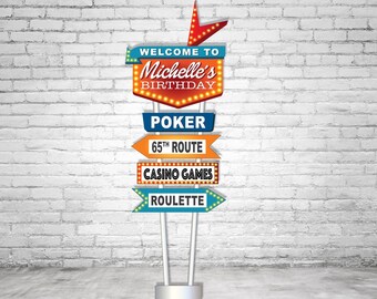 Personalized Las Vegas Party Sign - PRINTABLE - 1950s party decorations, Large PhotoBooth Prop, Poker Night, directional signs, Arrows