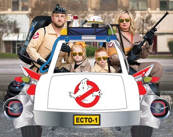 Ghostbusters Car Photo booth Backdrop - PRINTABLE - Halloween party decorations, PhotoBooth Prop, proton pack, marshmallow man, gatekeeper