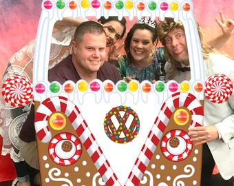 Christmas Van Photo booth Backdrop - PRINTABLE - christmas party decorations, Large Prop, Hippie Car, Christmas photo frame, Gingerbread