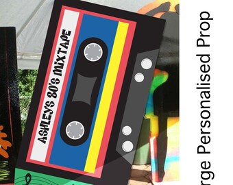 Large Personalized 80's Mixed Tape Prop Backdrop Sign - PRINTABLE - 1980s party decorations, Large PhotoBooth Prop, 80's decor