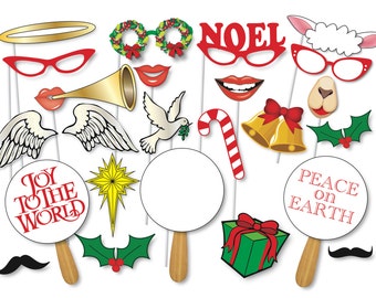 Christmas Photobooth Props Party Set 50 Piece PRINTABLE | Etsy