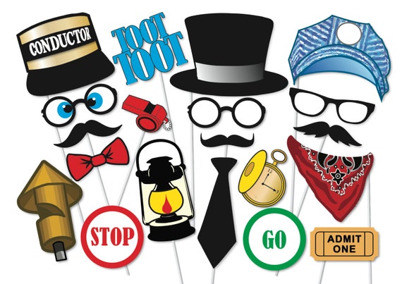 Train Photo Booth Props Party Props Set Printable 20 Piece | Etsy