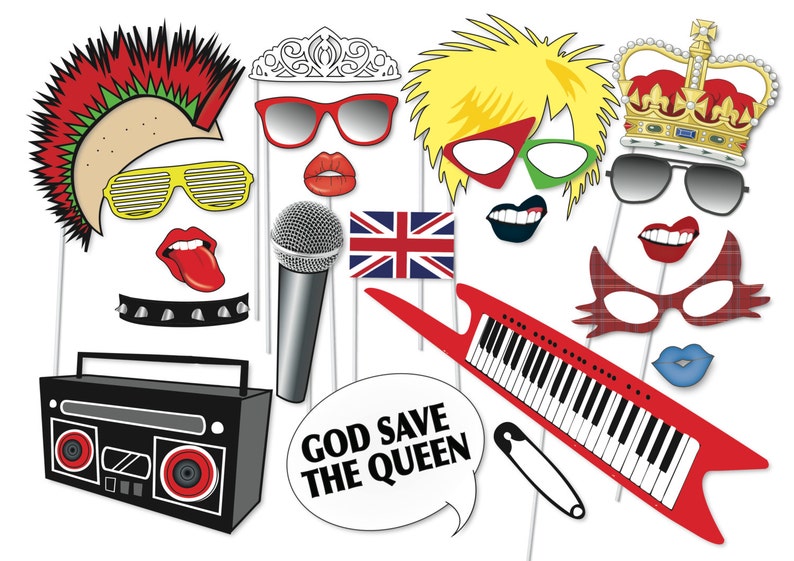Punk Rock Photo Booth Party Props Set 24 Piece Printable Etsy