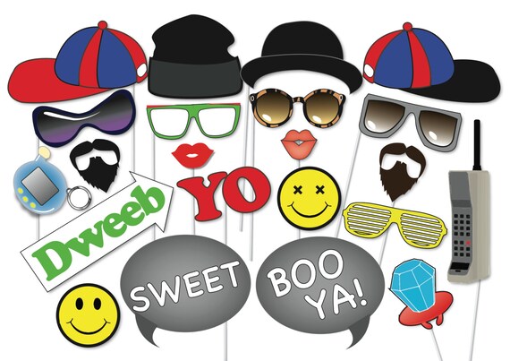 90s Party Photo Booth Party Props Set 22 Piece PRINTABLE | Etsy