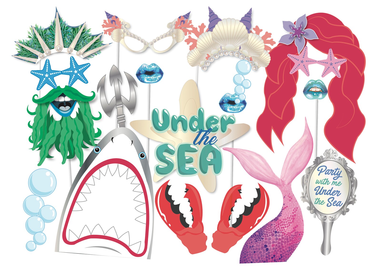 Mermaid party photo booth props printable Under the Sea | Etsy