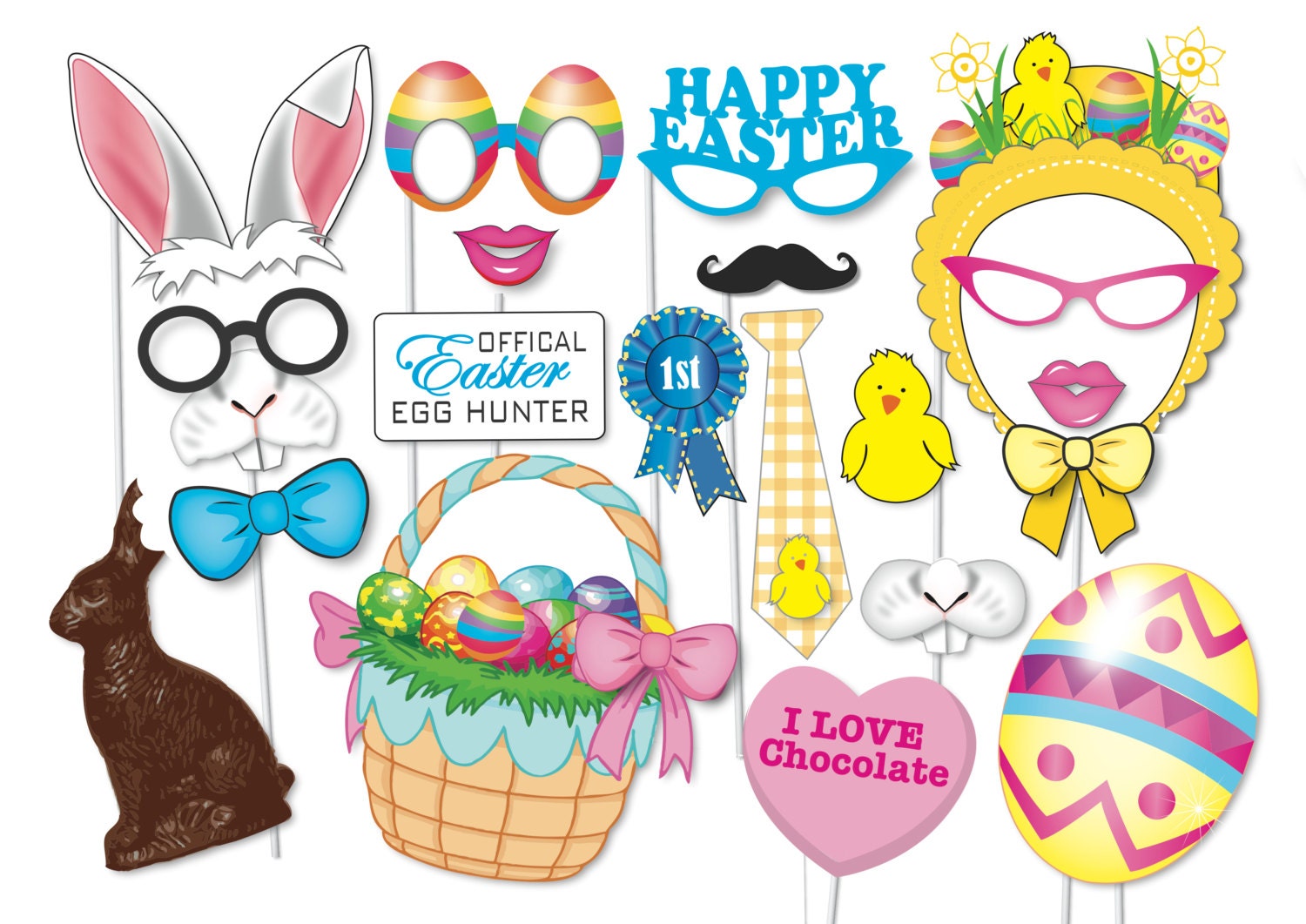 Easter Photo Booth Party Props Set 45 Piece Printable Etsy