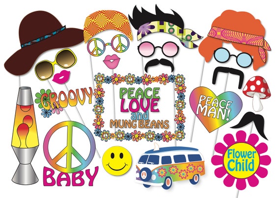 Hippie Party Photo Booth Props Set 24 Piece Printable 60s Etsy