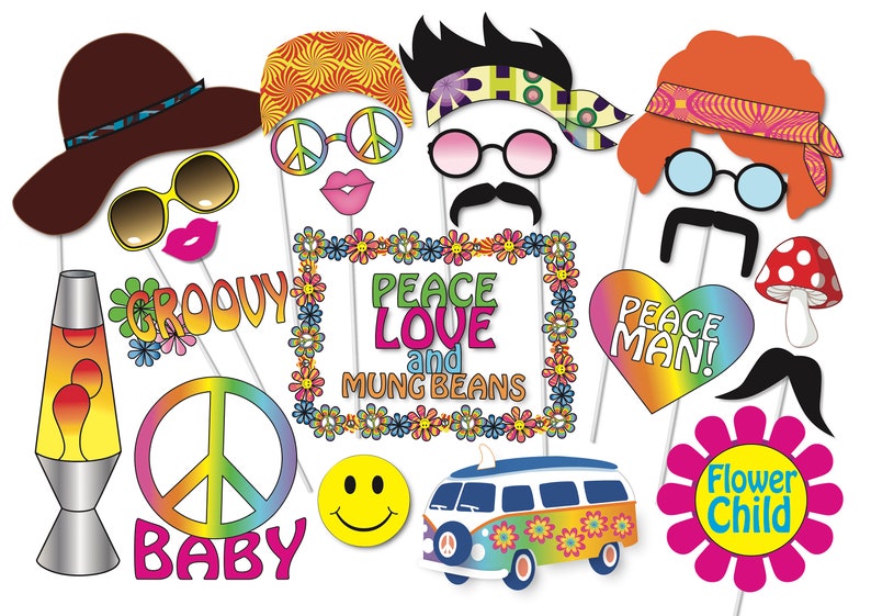 Hippie Party Photo Booth Props Set 24 Piece PRINTABLE 60s Etsy hippie-party-photo-booth-props-set-24-piece-printable-60s-etsy