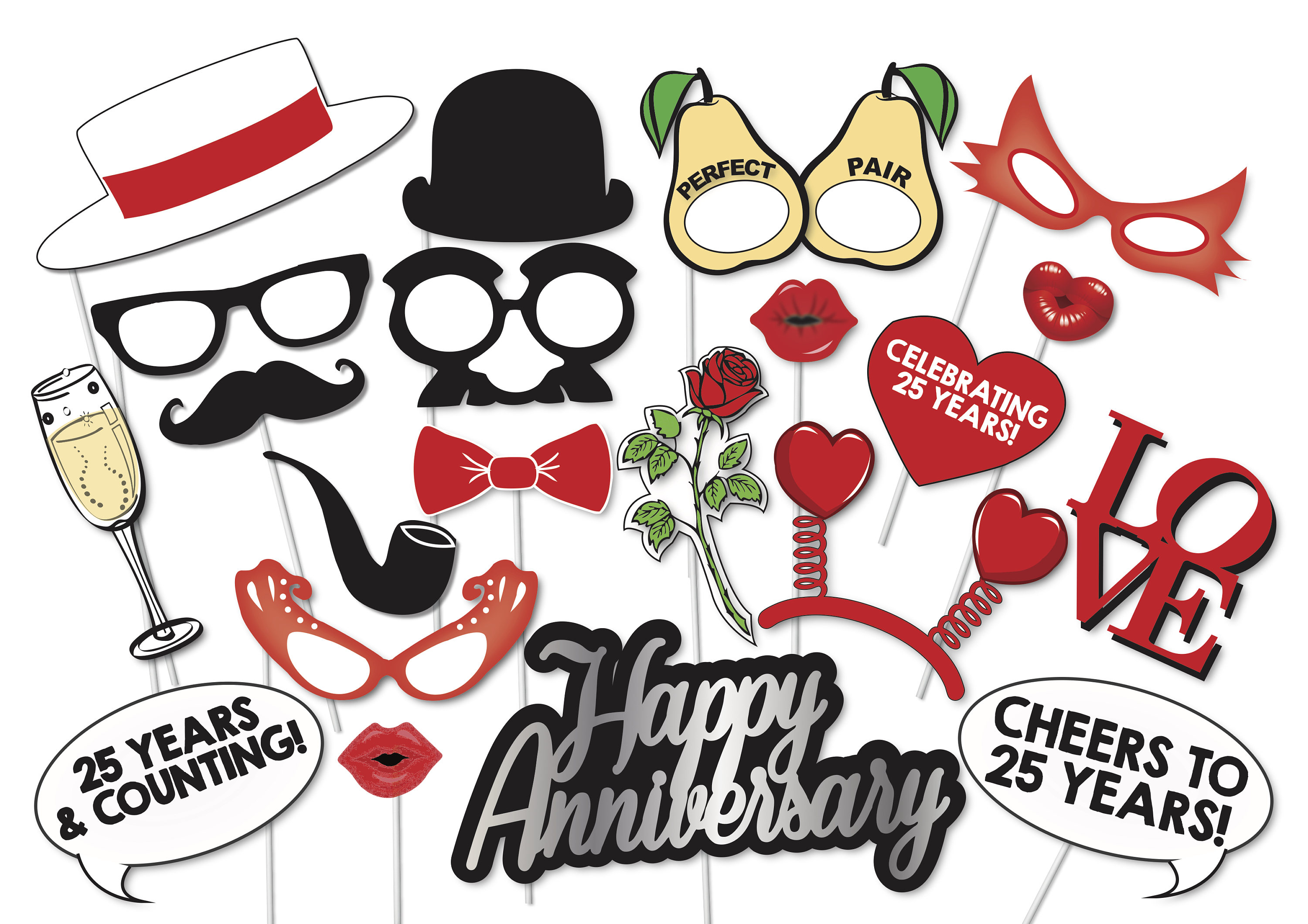25th Wedding Anniversary Photo booth Props Set 21 Piece Etsy