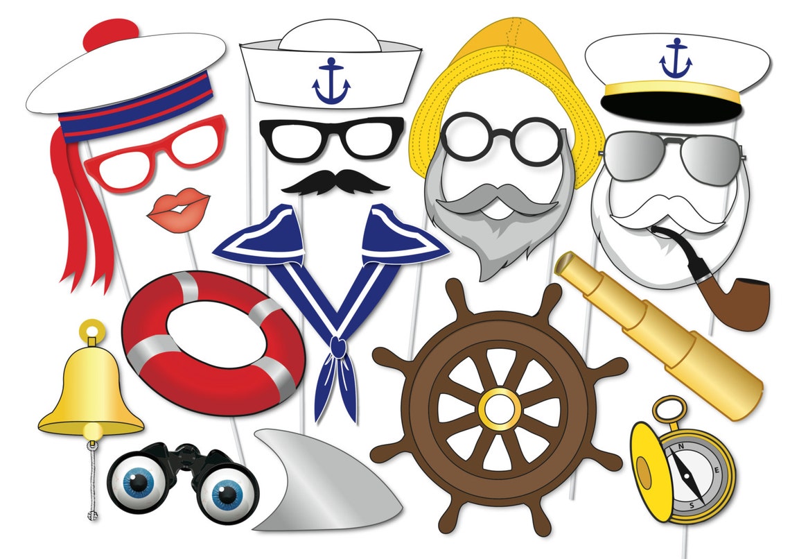 Nautical Party Photo booth Props Set 20 Piece PRINTABLE | Etsy