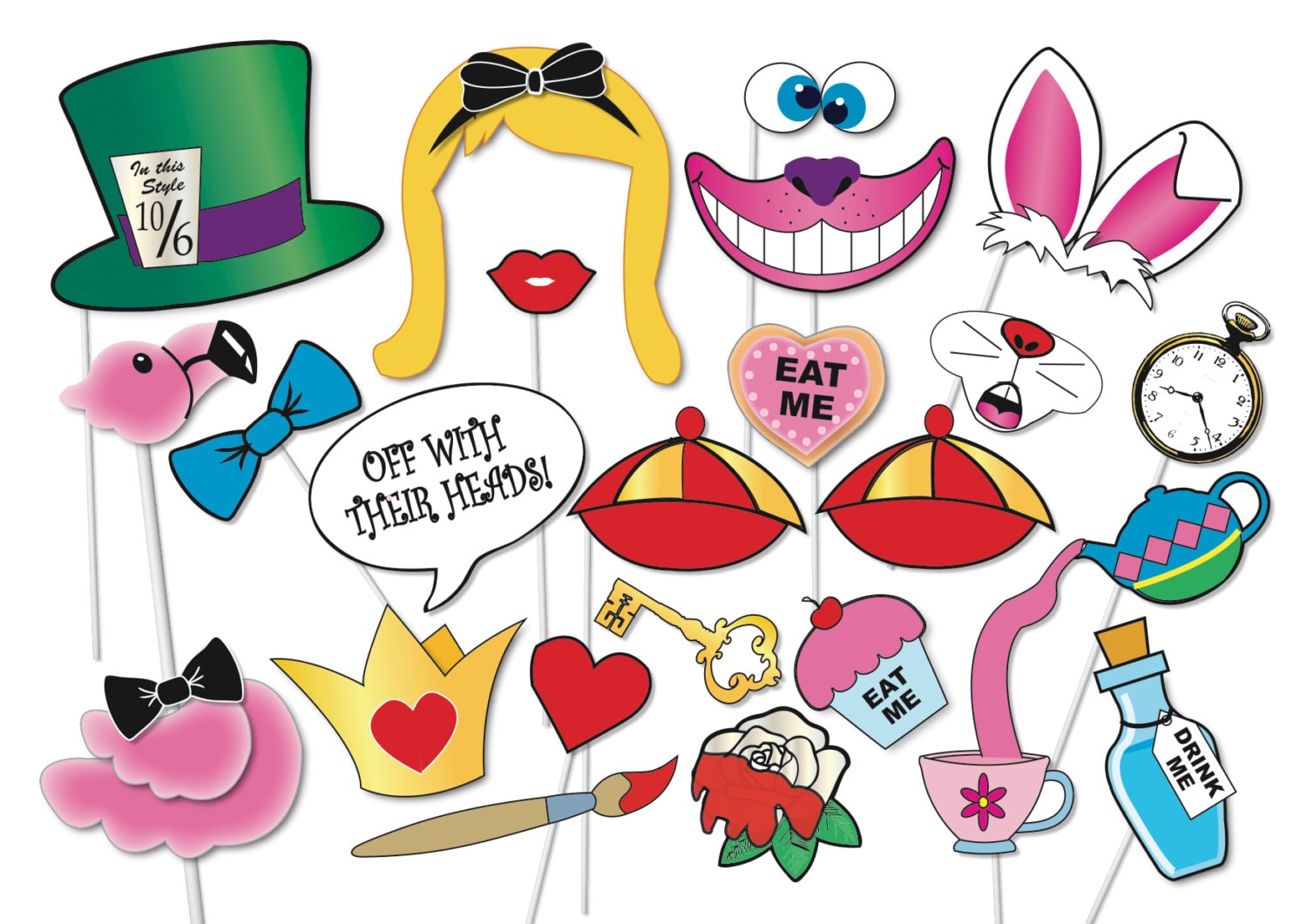 Alice In Wonderland Party Photo Booth Props Set 33 Piece Etsy Australia