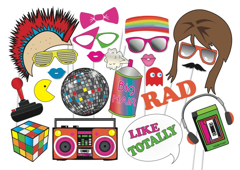 80s Photo Booth Party Props Set 24 Piece PRINTABLE 1980s Etsy