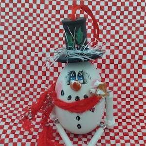 Snowman original hand painted wooden egg....signed and dated