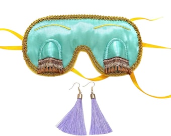 Breakfast at Tiffany's Sömnmask med blå kristaller: Handgjord Holly Golightly-mask i satin