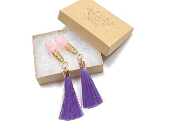 Breakfast at Tiffanys Lavender Tassel Ear Plugs Tassel Earrings.