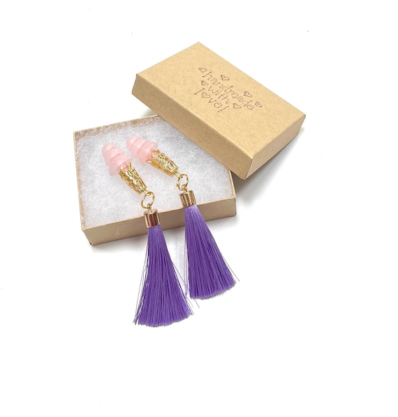 Breakfast at Tiffanys Lavender Tassel Ear Plugs Tassel Earrings. Etsy UK