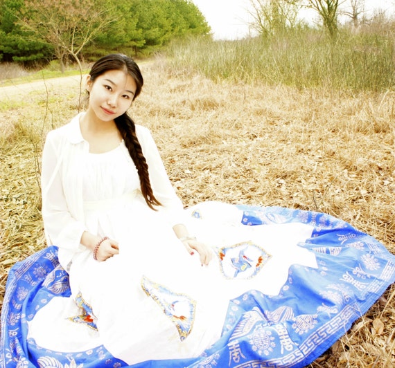 Royal Blue Korean Embroidery Traditional Maxi Dres