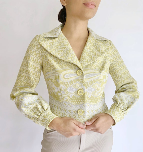 Vintage 1970's Mel Warshaw Paisley Lime Green Crop