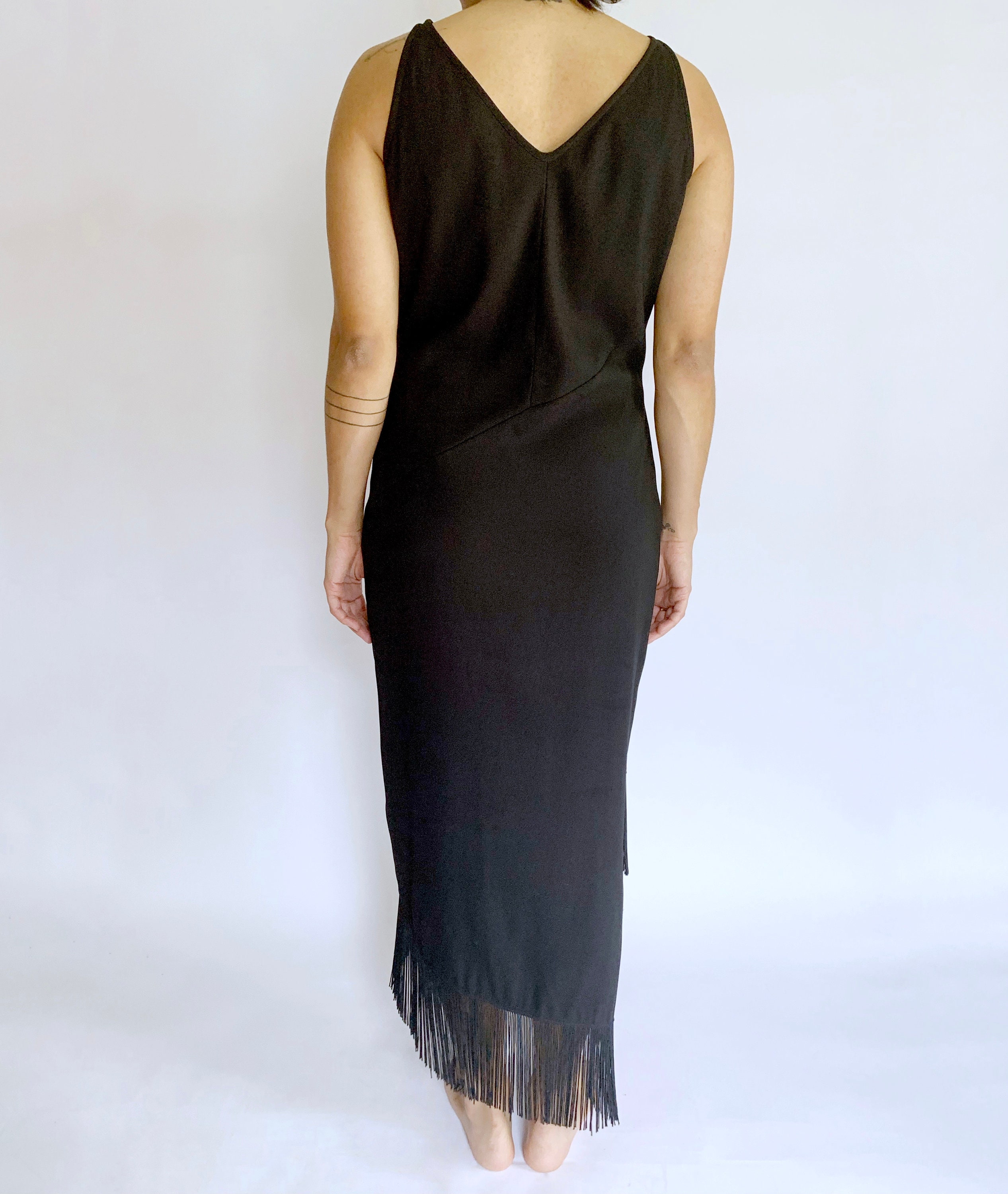 Vintage 1990's Black Fringe Asymmetrical Long Dress | Etsy