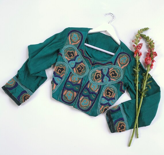Vintage 1960's Embroidered Tie Back Blouse